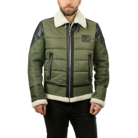 Arrington Leather Jacket // Green + Orange (XS)