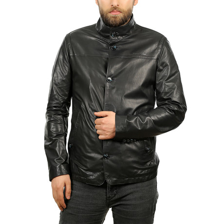 Avery Leather Jacket // Navy Blue (XS)