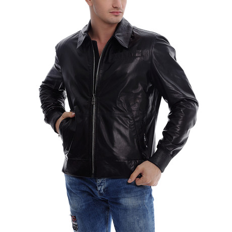 Lang Leather Jacket // Navy Blue (XS)