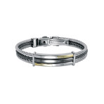 Stainless Steel + Gold Accent ID Cable Bangle // Silver + Gold (M)