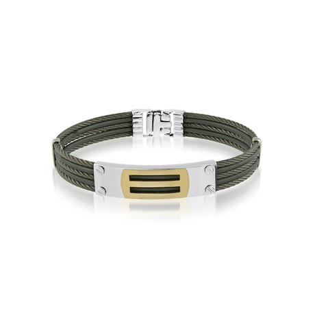 5-Row Cable + Rubber Bracelet // Black + Silver + Gold (XS)