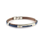 Stainless Steel + Leather Bracelet // Coffee + Blue (XS)