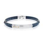 Stainless Steel Cable + Braided Leather Bracelet // Blue + Silver (XL)