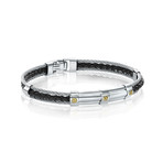 Double Cable + Braided Leather Bracelet // Black + Silver (M)