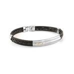Stainless Steel Cable + Braided Leather Bracelet // Black + Silver (XS)