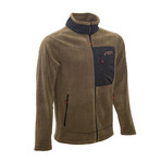 Full Zip Pieced Fleece Jacket // Olive Green + Black (S)