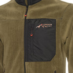 Full Zip Pieced Fleece Jacket // Olive Green + Black (S)