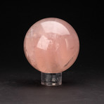 Polished Rose Quartz Sphere + Acrylic Display Ring