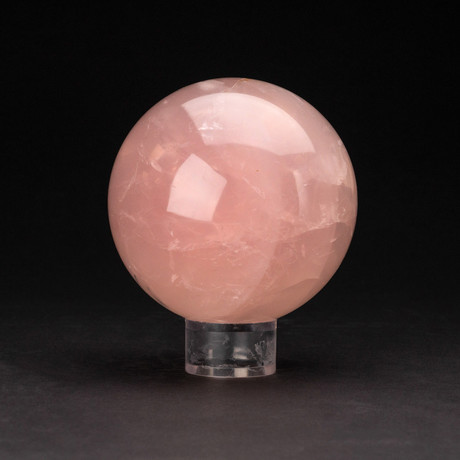 Polished Rose Quartz Sphere + Acrylic Display Ring