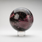 Polished Imperial Rhodinite Sphere + Acrylic Display Ring