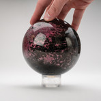 Polished Imperial Rhodinite Sphere + Acrylic Display Ring