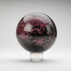 Polished Imperial Rhodinite Sphere + Acrylic Display Ring