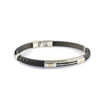 Stainless Steel + Leather Bracelet // Black + Silver (M)