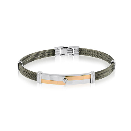 Cable + CZ Bangle // Steel + Rose Gold