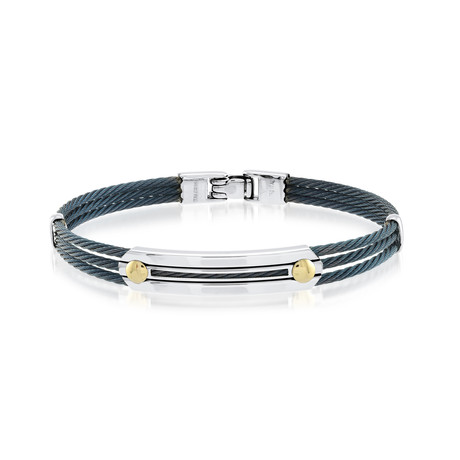 3-Row Cable Bracelet // Blue + Silver (XS)