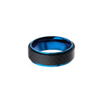 Stainless Steel + Solid Carbon Fiber Ring // Black + Blue (Ring Size: 10)