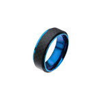 Stainless Steel + Solid Carbon Fiber Ring // Black + Blue (Ring Size: 10)
