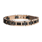 Stainless Steel + Carbon Fiber Link Bracelet // Rose Gold + Brown