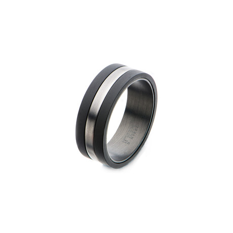 Carbon + Antiqued Stainless Steel Nero Ring // Black + Steel (Size 9)