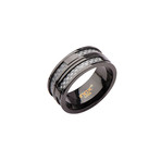 Stainless Steel Two Line Carbon Fiber Ring // Black (Size 9)
