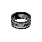 Stainless Steel Two Line Carbon Fiber Ring // Black (Size 9)