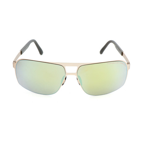Men's P8579 Sunglasses // Light Green Gold + Silver Mirror