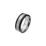 Hammered Stainless Steel + Solid Carbon Fiber Ring // Black + Steel (Size 9)