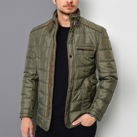 Mock Neck Quilted Jacket // Green (Small)