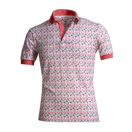 Louis Polo Shirt // White + Pink Floral (L)