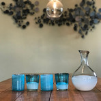 Handblown Glasses // Set of 4 // Aqua Combo