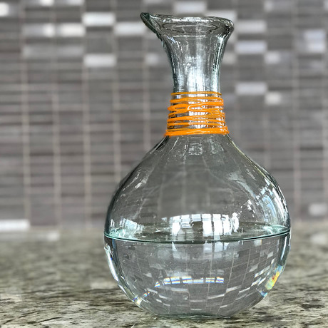 Handblown Glass Carafe // Orange Swirl