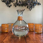 Handblown Glass Carafe // Orange Swirl