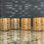 Handblown Glasses // Set of 4 // Orange Swirl