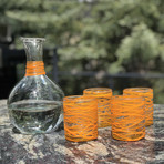 Handblown Glasses // Set of 4 // Orange Swirl