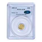 1851-O Liberty Head $1 Gold Piece PCGS & CAC Certified AU58