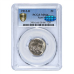 1913-D Buffalo Nickel, Type 1, PCGS & CAC Certified MS66