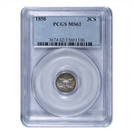 1858 Silver Three Cent Piece PCGS Certified MS62