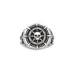 Ship Wheel Anchor Skull Head Ring // Silver (Size 8)