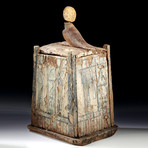 Egyptian Painted Gesso/Cedar Canopic Box w/ Ba Bird