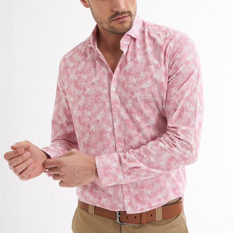 Lauro Button-Up Shirt // White + Light Red (L)