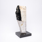 Deco // White Feldspar and Black Tourmaline + Glass Fusion faceted Sculpture