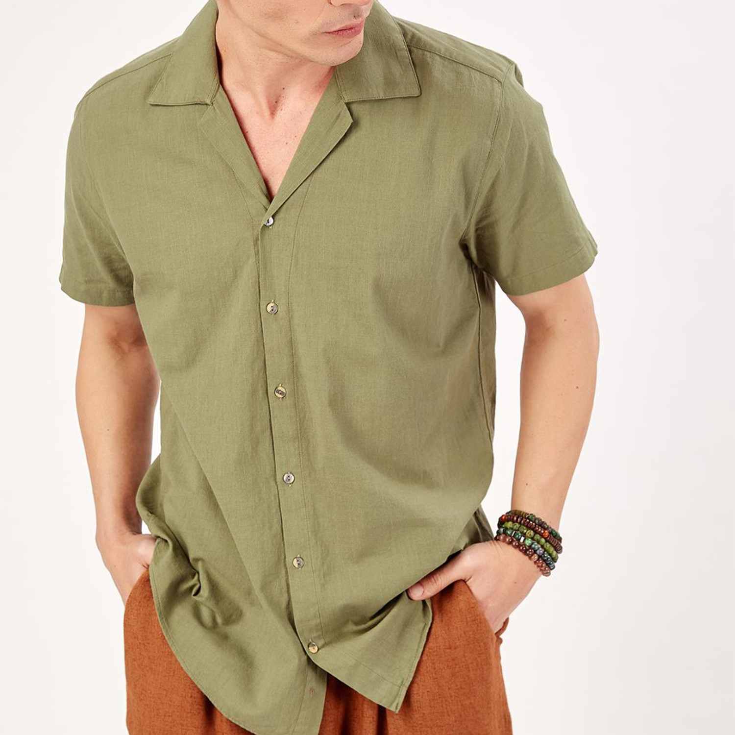 Collar Shortcut Shirt // Olive Green (XS) - Manche - Touch of Modern