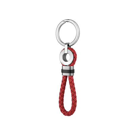 Leather + Stainless Steel Keychain // Black + Red