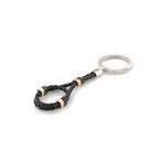 Leather + Stainless Steel Keychain // Black + Rose