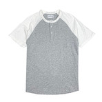 Color Block Short Sleeve Henley // Light Gray (XL)