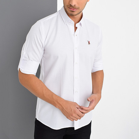 Button Down w/ Color Logo Shirt // White (S)