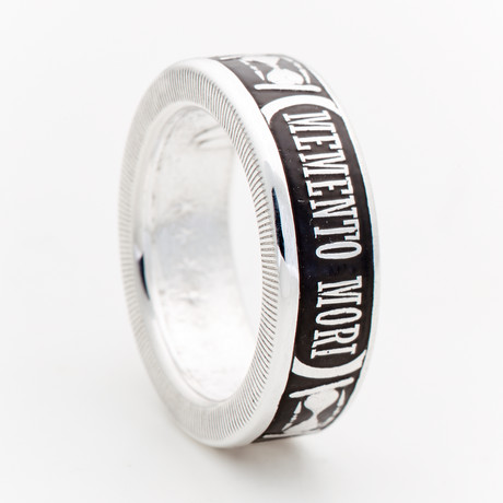Powder Coated Memento Mori Coin Ring // Black (Size 8)