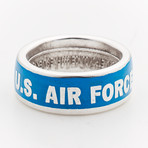 Powder Coated Air Force Silver Coin Ring // Blue (Size 8)