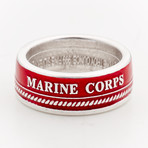 Powder Coated Marines Silver Coin Ring // Red (Size 8)