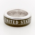 Powder Coated Army Silver Coin Ring // Green (Size 8)